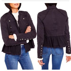 Free People Military Ruffle Hem Jacket